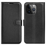 iPhone 15 Pro Etui Litchi Svart