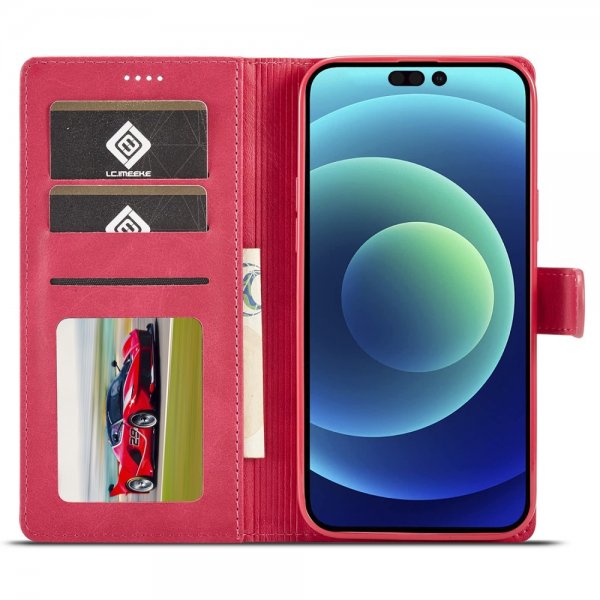 Lc.Imeeke iPhone 15 Pro Etui med Kortlomme stativfunksjon Magenta