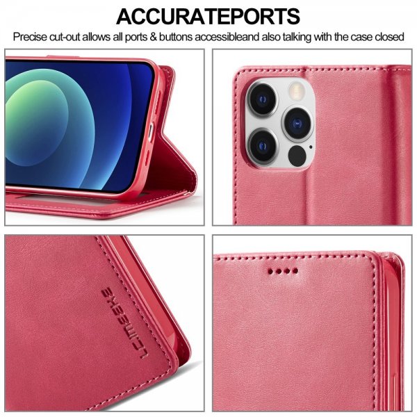 Lc.Imeeke iPhone 15 Pro Etui med Kortlomme stativfunksjon Magenta