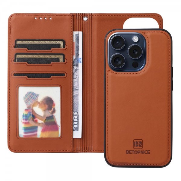 Betopnice iPhone 15 Pro Etui Avtagbart Deksel 005 Brun