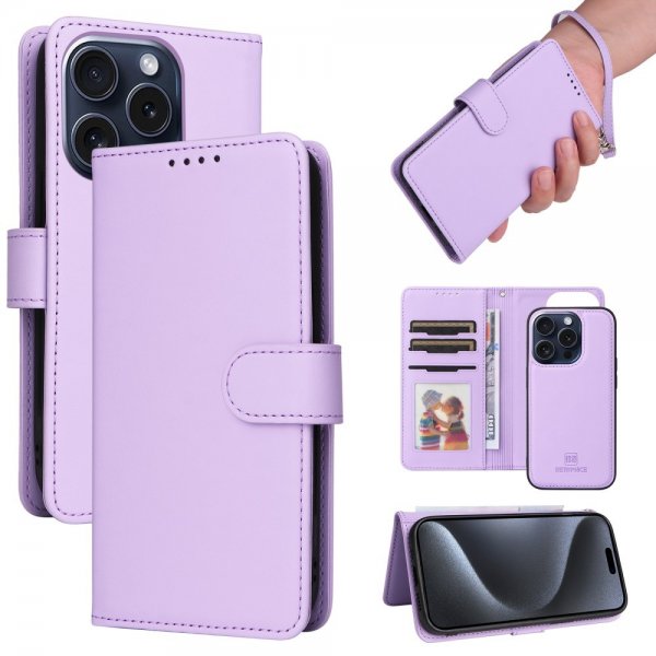 Betopnice iPhone 15 Pro Etui Avtagbart Deksel 005 Lilla