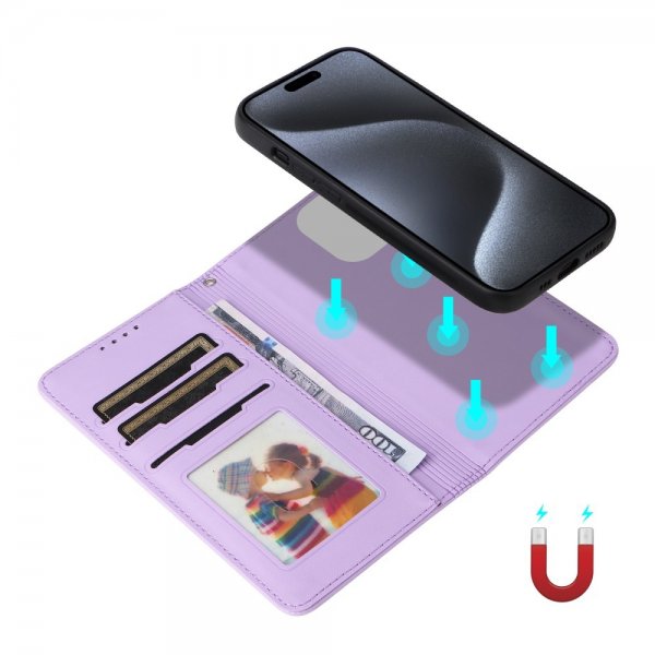 Betopnice iPhone 15 Pro Etui Avtagbart Deksel 005 Lilla