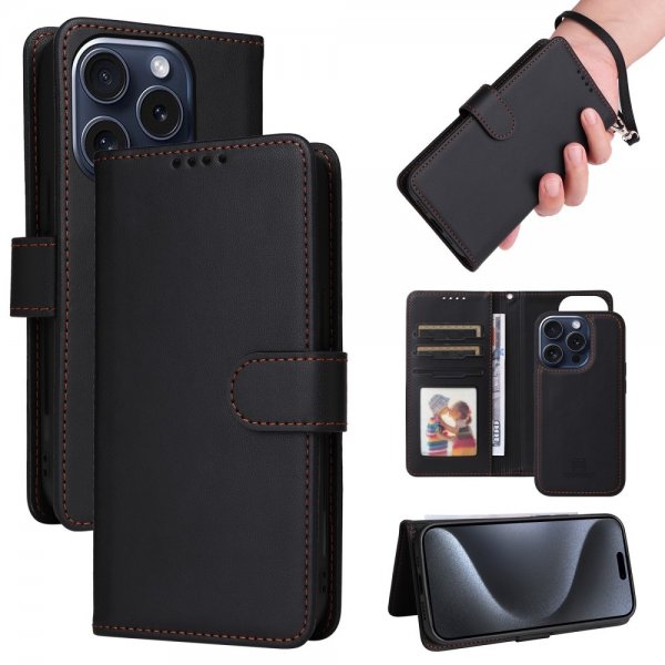 Betopnice iPhone 15 Pro Etui Avtagbart Deksel 005 Svart