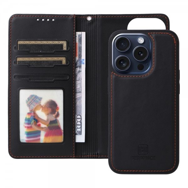 Betopnice iPhone 15 Pro Etui Avtagbart Deksel 005 Svart