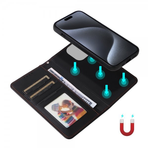 Betopnice iPhone 15 Pro Etui Avtagbart Deksel 005 Svart