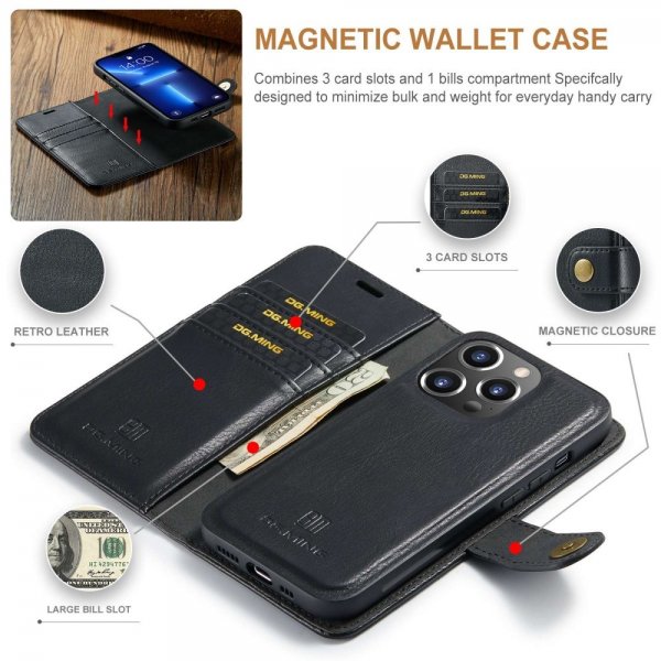 Dg.Ming iPhone 15 Pro Etui Avtagbart Deksel Svart
