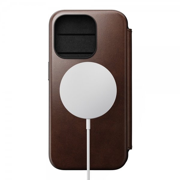 Nomad iPhone 15 Pro Etui Modern Leather Folio Horween Rustic Brown
