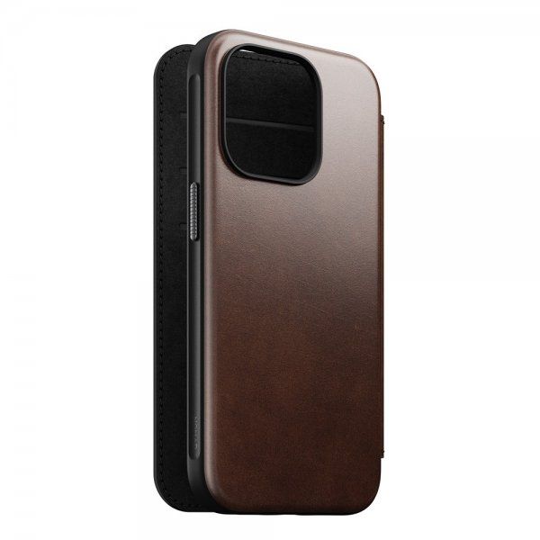 Nomad iPhone 15 Pro Etui Modern Leather Folio Horween Rustic Brown