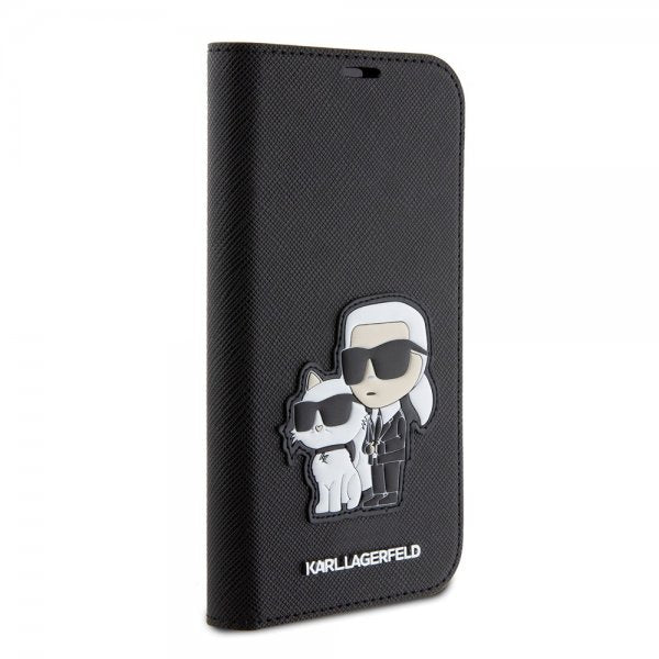 Karl Lagerfeld iPhone 15 Pro Etui NFT Karl & Choupette Patch Saffiano Svart