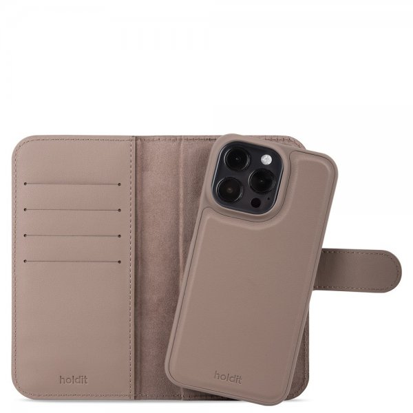 holdit iPhone 15 Pro Etui Wallet Case Magnet Plus Mocha Brown