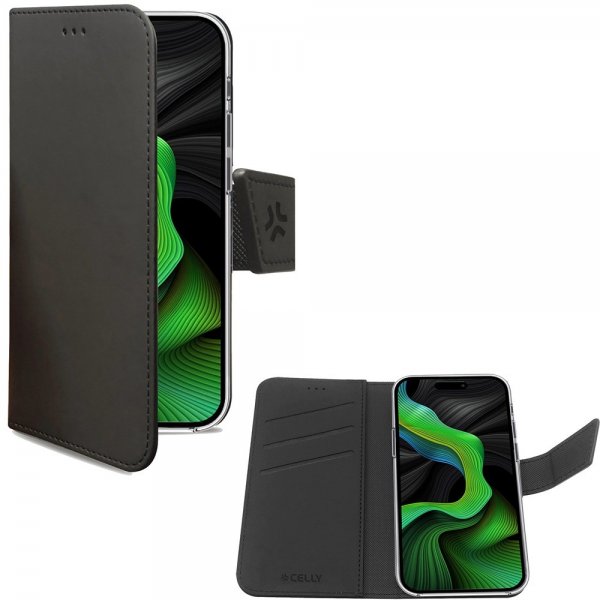 Celly iPhone 15 Pro Etui Wally Wallet Case Svart