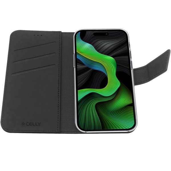 Celly iPhone 15 Pro Etui Wally Wallet Case Svart