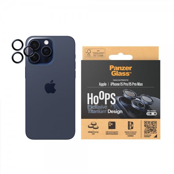 PanzerGlass iPhone 15 Pro/iPhone 15 Pro Max Kamerabeskytter Hoops Blue Titanium