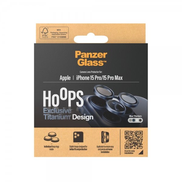 PanzerGlass iPhone 15 Pro/iPhone 15 Pro Max Kamerabeskytter Hoops Blue Titanium