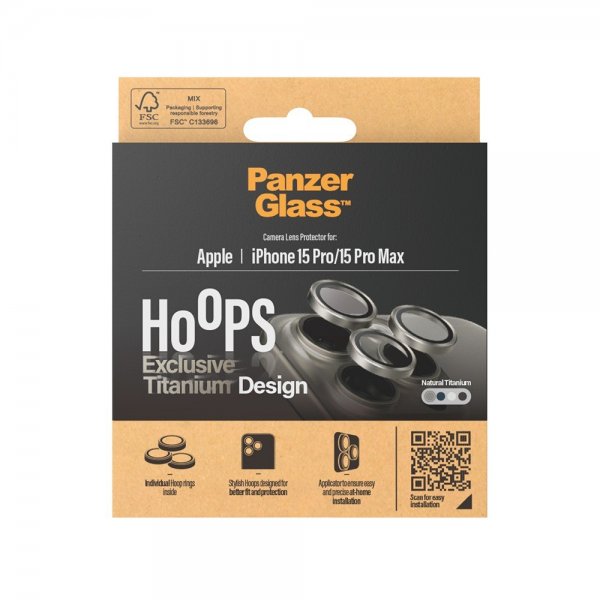 PanzerGlass iPhone 15 Pro/iPhone 15 Pro Max Kamerabeskytter Hoops Natural Titanium