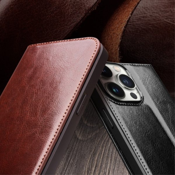 Qialino iPhone 15 Pro Max Etui Brun
