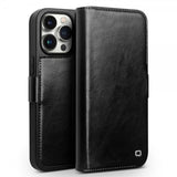 Qialino iPhone 15 Pro Max Etui Ekte Skinn Svart