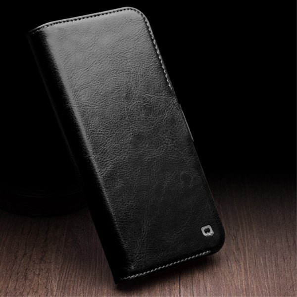 Qialino iPhone 15 Pro Max Etui Ekte Skinn Svart
