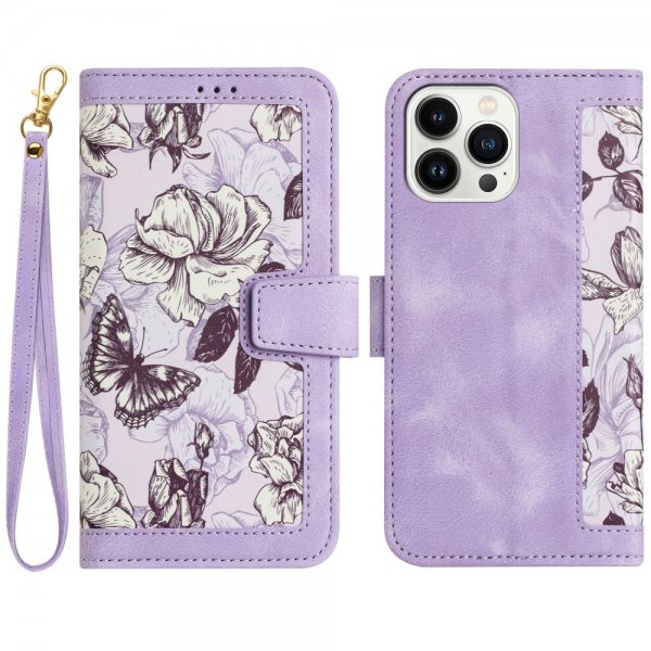 iPhone 15 Pro Max Etui Blomstermønster Lilla