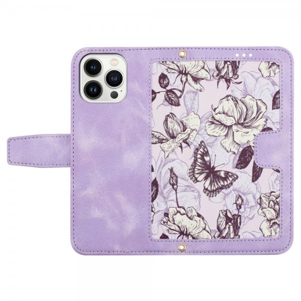 iPhone 15 Pro Max Etui Blomstermønster Lilla