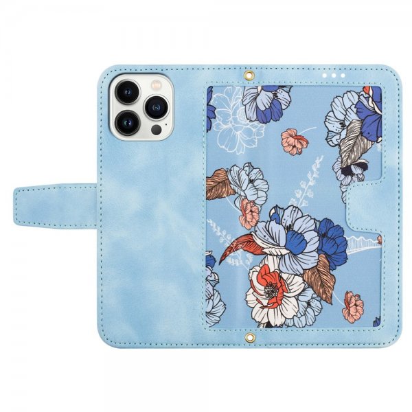 iPhone 15 Pro Max Etui Blomstermønster Lyseblå