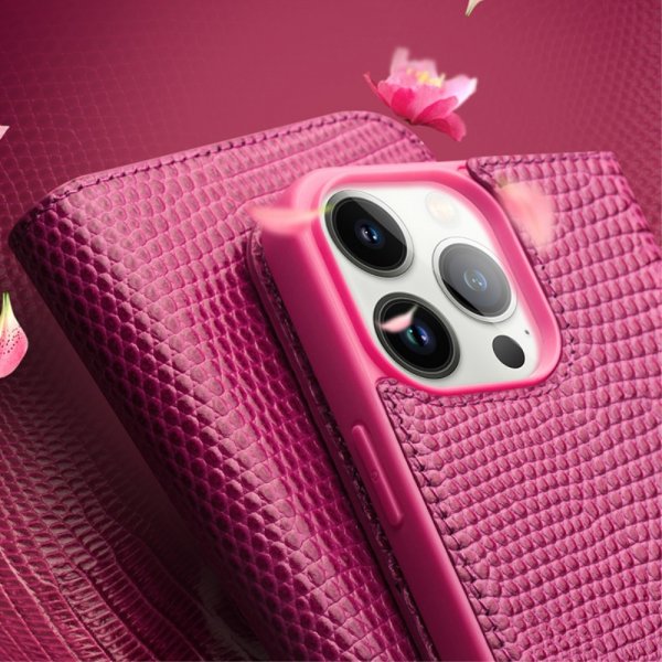 Qialino iPhone 15 Pro Max Etui Krokodille tekstur Rosa
