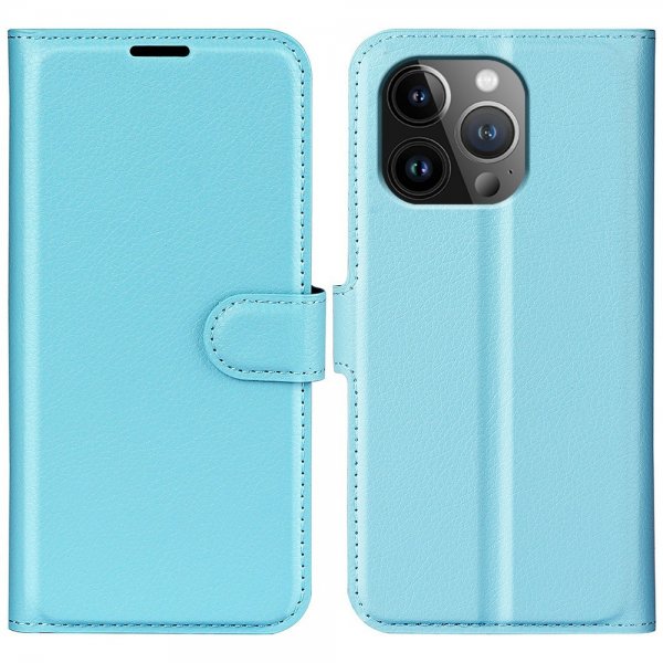 iPhone 15 Pro Max Etui Litchi Blå