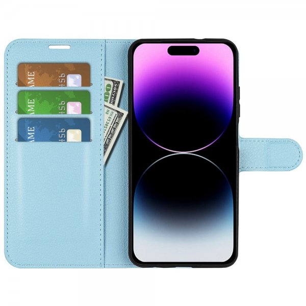 iPhone 15 Pro Max Etui Litchi Blå