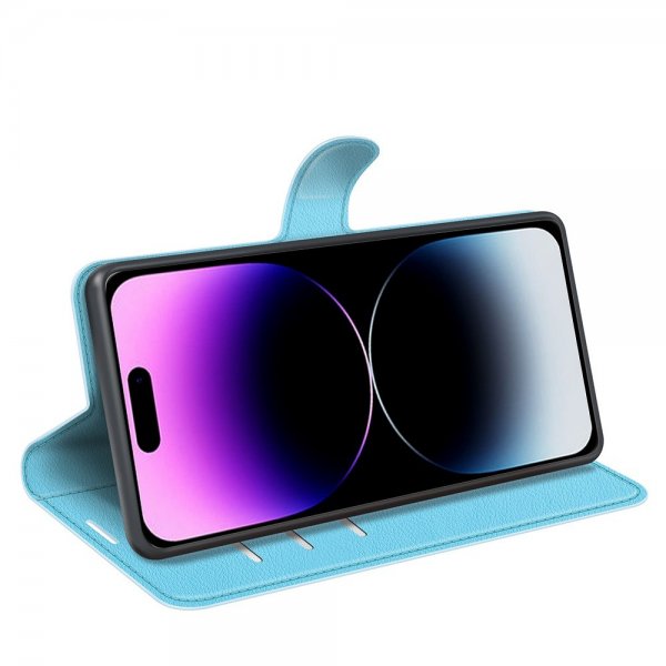 iPhone 15 Pro Max Etui Litchi Blå