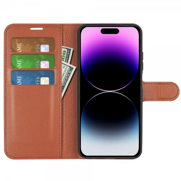 iPhone 15 Pro Max Etui Litchi Brun