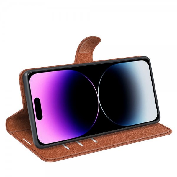 iPhone 15 Pro Max Etui Litchi Brun