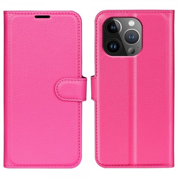 iPhone 15 Pro Max Etui Litchi Magenta