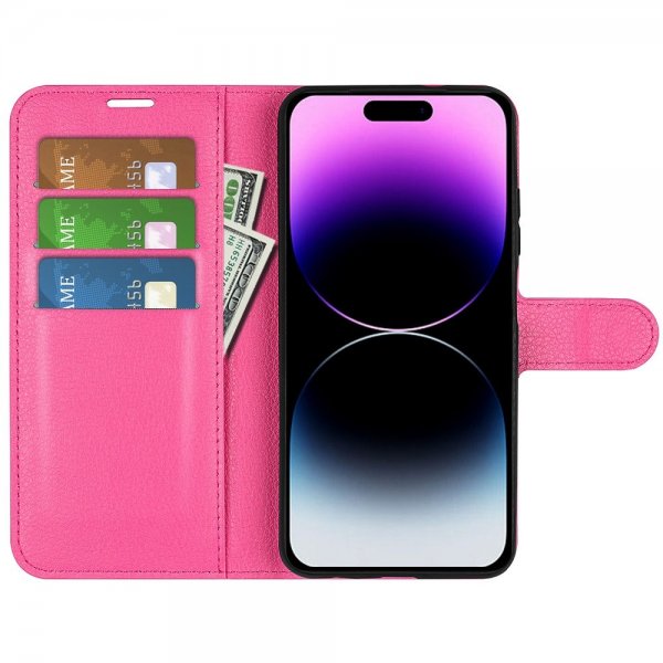 iPhone 15 Pro Max Etui Litchi Magenta