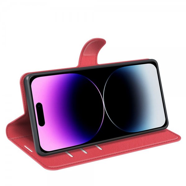 iPhone 15 Pro Max Etui Litchi Rød