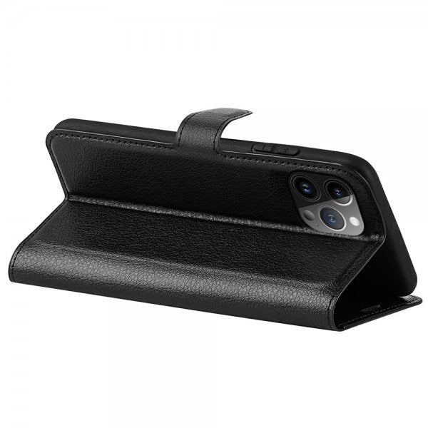 iPhone 15 Pro Max Etui Litchi Svart