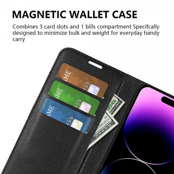 iPhone 15 Pro Max Etui Litchi Svart
