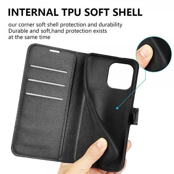 iPhone 15 Pro Max Etui Litchi Svart