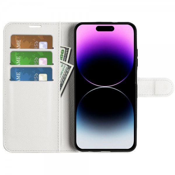 iPhone 15 Pro Max Etui Litchi Hvit