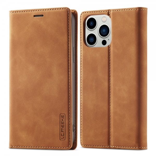Lc.Imeeke iPhone 15 Pro Max Etui med Kortlomme flipp Brun
