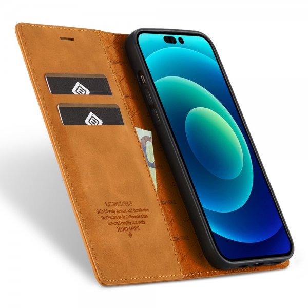 Lc.Imeeke iPhone 15 Pro Max Etui med Kortlomme flipp Brun