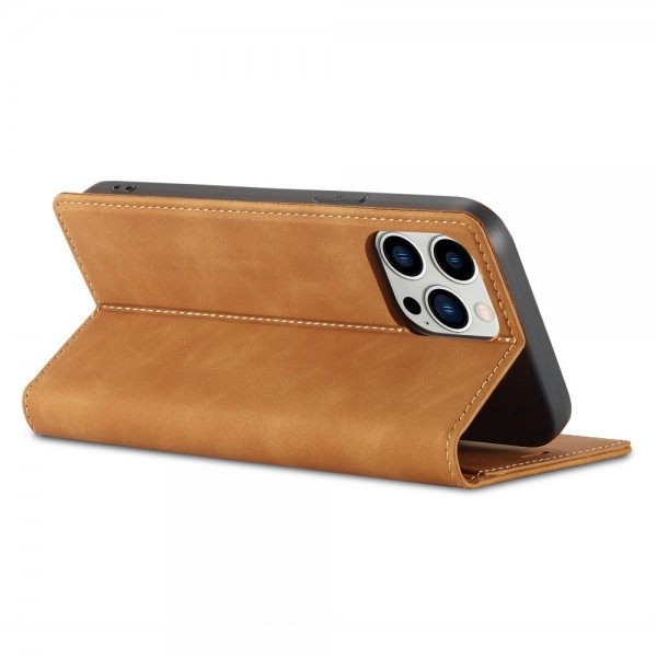 Lc.Imeeke iPhone 15 Pro Max Etui med Kortlomme flipp Brun