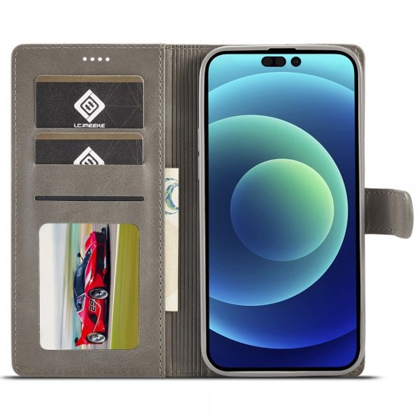 Lc.Imeeke iPhone 15 Pro Max Etui med Kortlomme stativfunksjon Grå