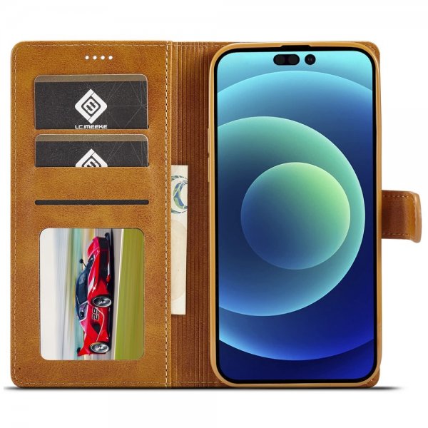 Lc.Imeeke iPhone 15 Pro Max Etui med Kortlomme stativfunksjon Lysebrun
