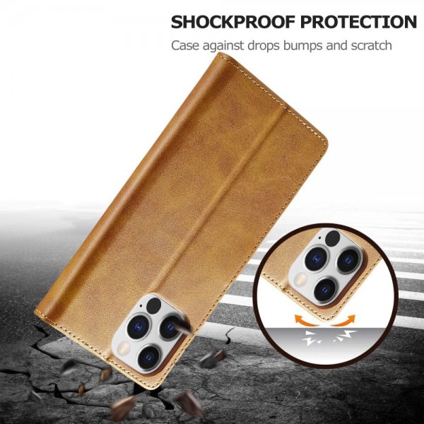 Lc.Imeeke iPhone 15 Pro Max Etui med Kortlomme stativfunksjon Lysebrun