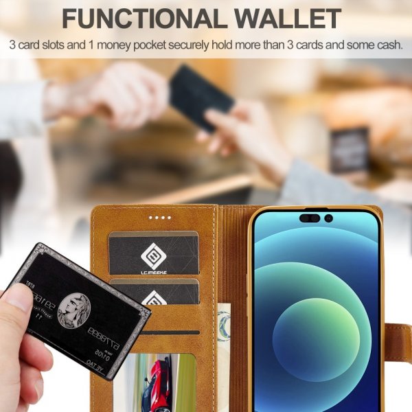 Lc.Imeeke iPhone 15 Pro Max Etui med Kortlomme stativfunksjon Lysebrun