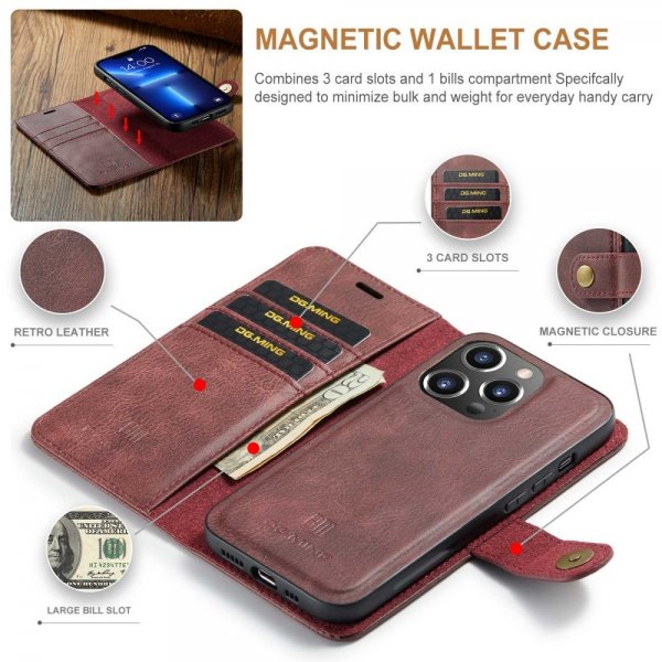 Dg.Ming iPhone 15 Pro Max Etui Avtagbart Deksel Rød