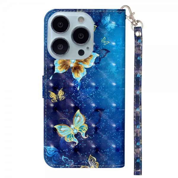 iPhone 15 Pro Max Etui Motiv Blått Gull Sommerfugler