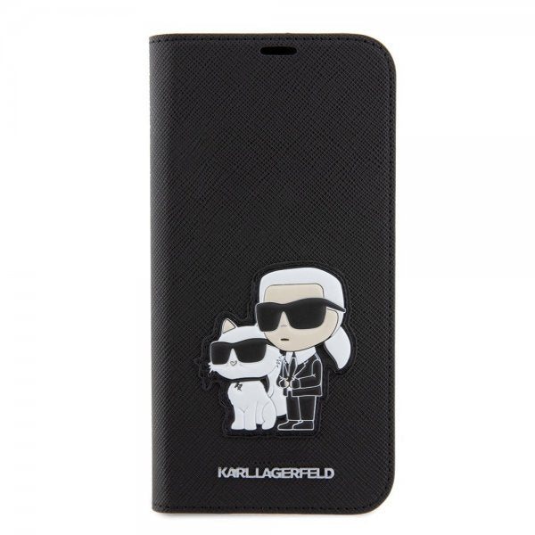 Karl Lagerfeld iPhone 15 Pro Max Etui NFT Karl & Choupette Patch Saffiano Svart