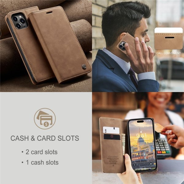 CaseMe iPhone 15 Pro Max Etui Retro Flip Brun