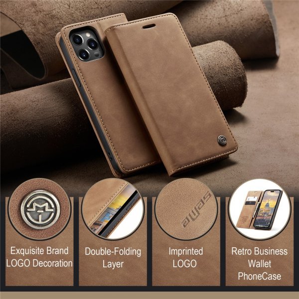 CaseMe iPhone 15 Pro Max Etui Retro Flip Brun